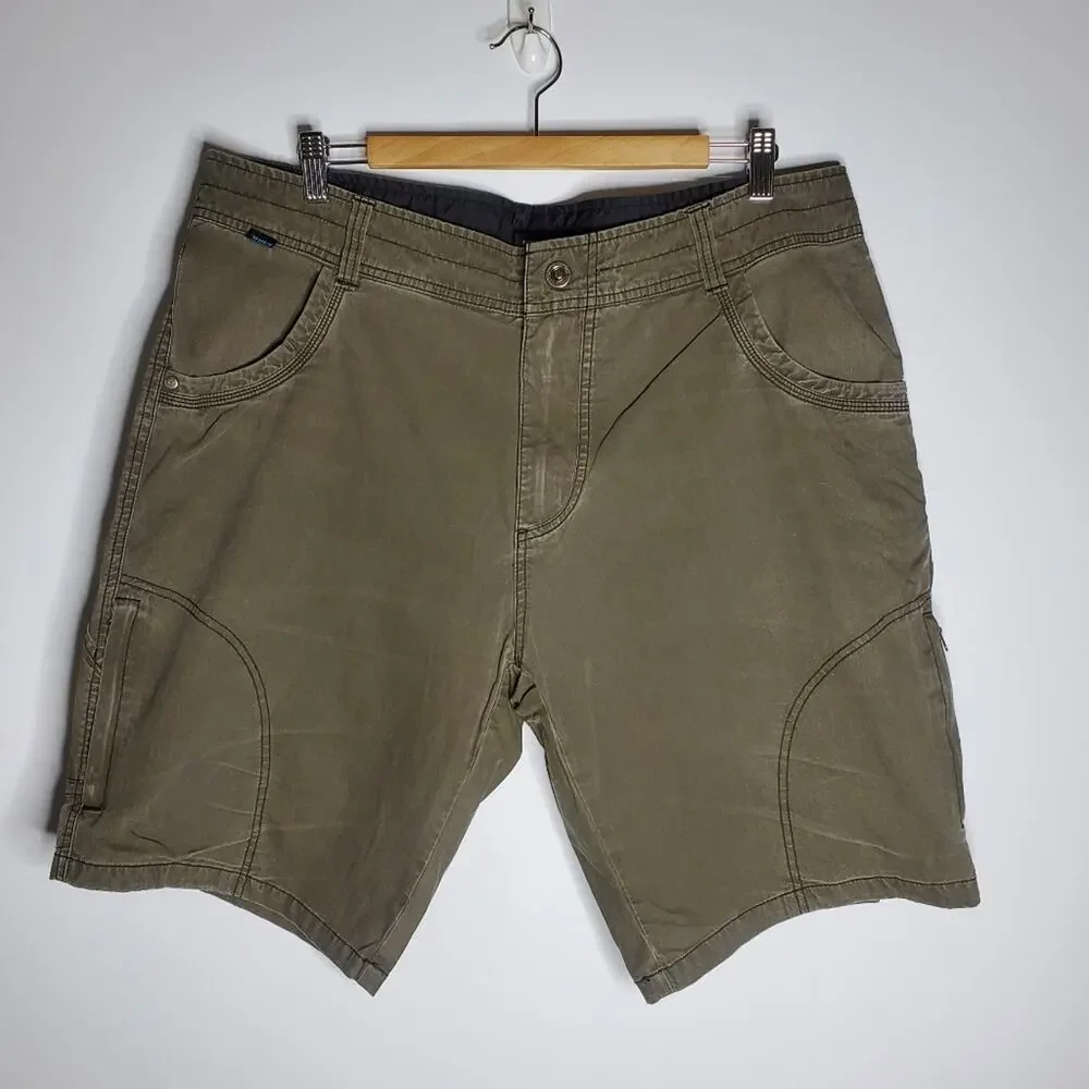Kuhl Men's Green Cargo Shorts Vintage Patina Dye Size 38 Good Condition